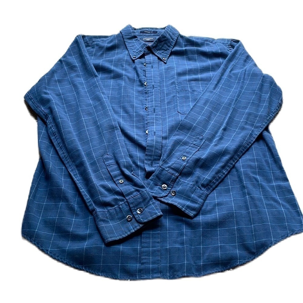 Dockers stain resistant wrinkle free Xl blue button down plaid shirt